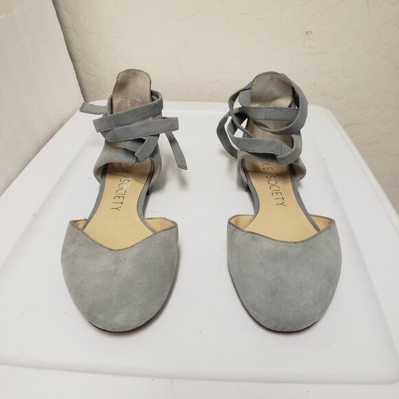 Sole Society So Pauly ballet flat suede sz 9.5 block heel ankle wrap - Picture 7 of 12